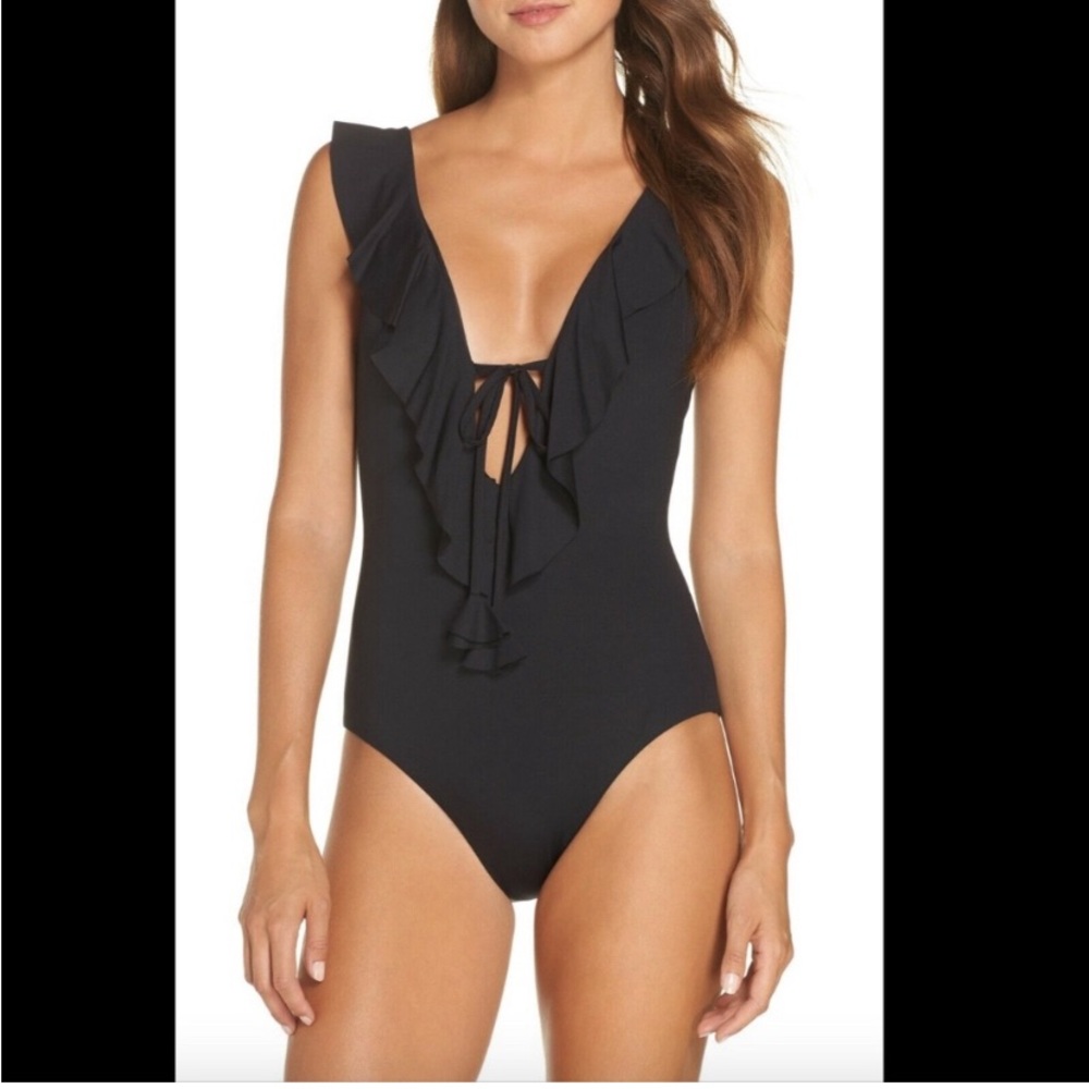 BECCA Dark Purple Ruffle One Piece Swimsuit, size s, NWOT, Beautiful